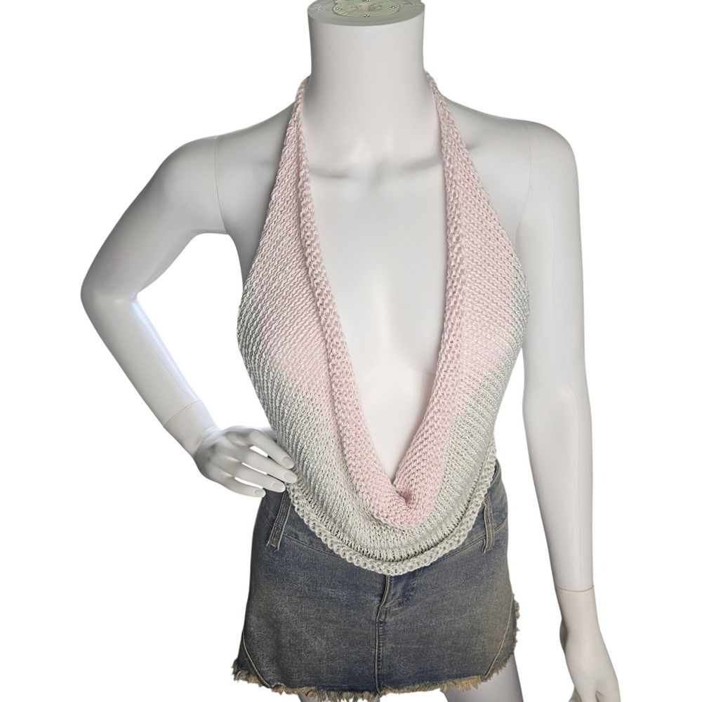 Handmade Knit Halter Top Backless Cowl Neck Crop Top Y2K‎ Festival Fashion - Picture 6 of 8